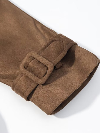 フェイクスエードトレンチコート（レディース） - レトロなダブルブレストベルト付きマキシジャケット - 2026年春の通勤スタイル