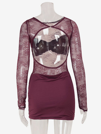 シースルーレースのギャザーミニドレス（女性用） - セクシーなカットアウトオープンバックボディコンガウン - 夏の夜のクラブパーティー2026