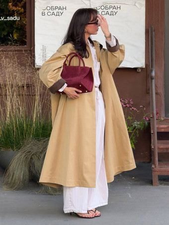 クラシックなロングトレンチコート（レディース） - カーキ色のミニマルなシングルブレストのリラックスフィットダストコート - 春のオフィスからディナーまで活躍するアウターウェア 2026