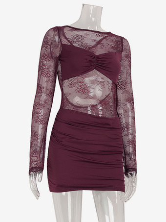 シースルーレースのギャザーミニドレス（女性用） - セクシーなカットアウトオープンバックボディコンガウン - 夏の夜のクラブパーティー2026