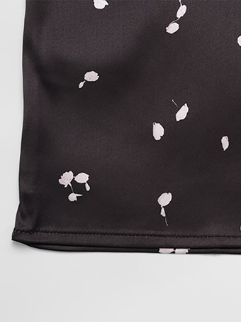 サテンレースパッチワークマキシドレス（レディース） - ブラック花柄プリントVネック半袖スリムフィット - 夏の夜のお出かけに2026年