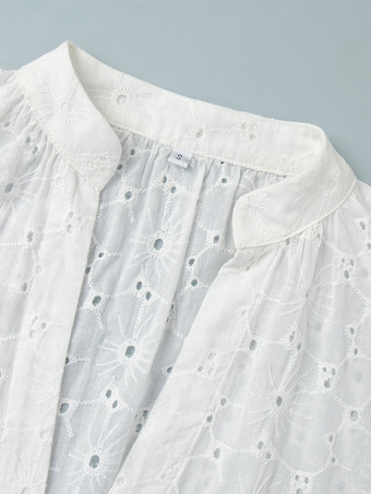 アイレット刺繍マキシドレス（レディース） - ホワイト ボヘミアン Vネック オーバーサイズ フリル裾 カフタン - 2026年夏ビーチバケーション