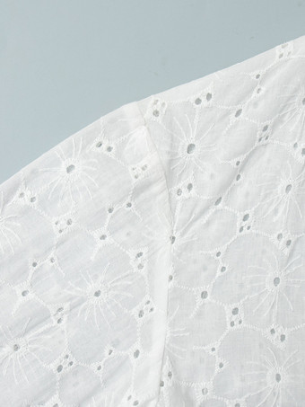 アイレット刺繍マキシドレス（レディース） - ホワイト ボヘミアン Vネック オーバーサイズ フリル裾 カフタン - 2026年夏ビーチバケーション