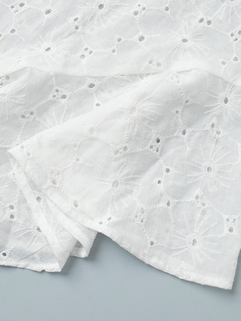 アイレット刺繍マキシドレス（レディース） - ホワイト ボヘミアン Vネック オーバーサイズ フリル裾 カフタン - 2026年夏ビーチバケーション