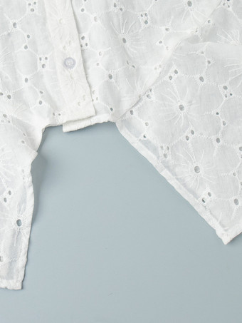 アイレット刺繍マキシドレス（レディース） - ホワイト ボヘミアン Vネック オーバーサイズ フリル裾 カフタン - 2026年夏ビーチバケーション