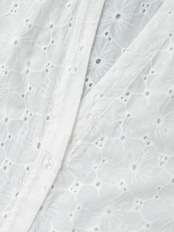 アイレット刺繍マキシドレス（レディース） - ホワイト ボヘミアン Vネック オーバーサイズ フリル裾 カフタン - 2026年夏ビーチバケーション