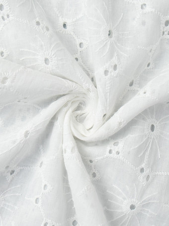 アイレット刺繍マキシドレス（レディース） - ホワイト ボヘミアン Vネック オーバーサイズ フリル裾 カフタン - 2026年夏ビーチバケーション