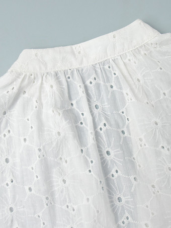 アイレット刺繍マキシドレス（レディース） - ホワイト ボヘミアン Vネック オーバーサイズ フリル裾 カフタン - 2026年夏ビーチバケーション