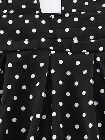 ヴィンテージ風水玉模様のホルターネックミニドレス（レディース） - ブラック レトロ クロスストラップ キーホール フィット＆フレア サンドレス - サマー ガールズ ナイトアウト 2026