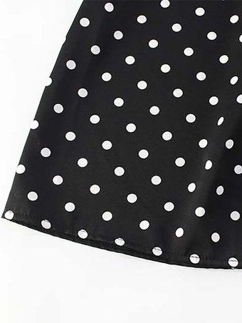 ヴィンテージ風水玉模様のホルターネックミニドレス（レディース） - ブラック レトロ クロスストラップ キーホール フィット＆フレア サンドレス - サマー ガールズ ナイトアウト 2026