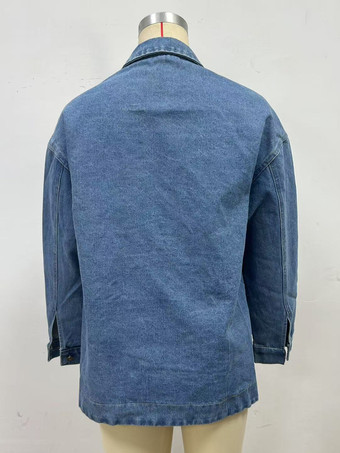 レディース用オーバーサイズデニムジャケット - ミディアムウォッシュ ボーイフレンドフィット サイドスリット トラッカーコート - 2026年春のデイリーストリートウェア