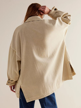 レディース用オーバーサイズデニムジャケット - ミディアムウォッシュ ボーイフレンドフィット サイドスリット トラッカーコート - 2026年春のデイリーストリートウェア