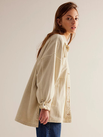 レディース用オーバーサイズデニムジャケット - ミディアムウォッシュ ボーイフレンドフィット サイドスリット トラッカーコート - 2026年春のデイリーストリートウェア