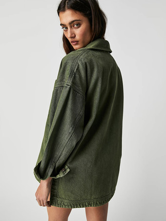 レディース用オーバーサイズデニムジャケット - ミディアムウォッシュ ボーイフレンドフィット サイドスリット トラッカーコート - 2026年春のデイリーストリートウェア