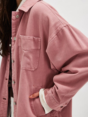 レディース用オーバーサイズデニムジャケット - ミディアムウォッシュ ボーイフレンドフィット サイドスリット トラッカーコート - 2026年春のデイリーストリートウェア