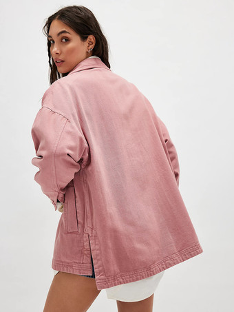 レディース用オーバーサイズデニムジャケット - ミディアムウォッシュ ボーイフレンドフィット サイドスリット トラッカーコート - 2026年春のデイリーストリートウェア