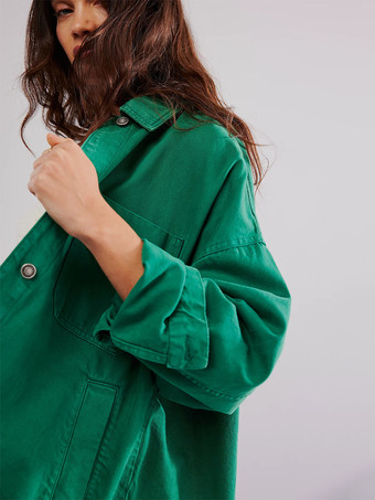 レディース用オーバーサイズデニムジャケット - ミディアムウォッシュ ボーイフレンドフィット サイドスリット トラッカーコート - 2026年春のデイリーストリートウェア