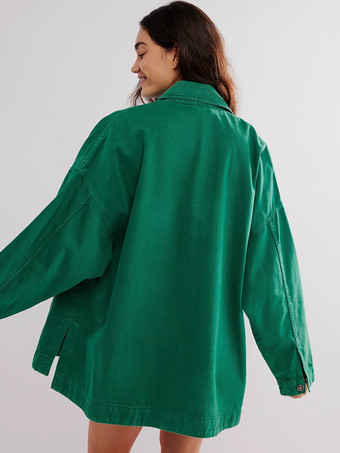 レディース用オーバーサイズデニムジャケット - ミディアムウォッシュ ボーイフレンドフィット サイドスリット トラッカーコート - 2026年春のデイリーストリートウェア