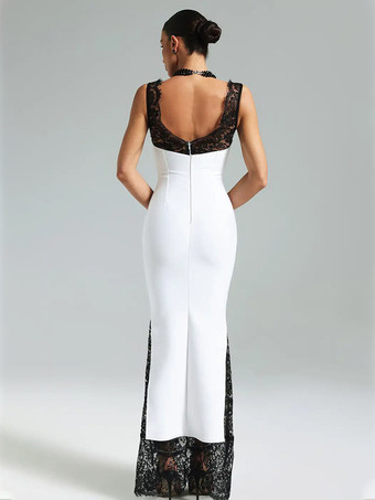 レースパッチワークマキシドレス（女性用） - セクシーなVネックボディコンノースリーブガウン - サマークラブウェアパーティナイト2026