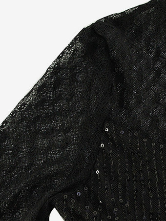 スパンコールメッシュジャンプスーツ（女性用） - ブラック セクシー シースルー バディ 長袖ボディスーツ - 春のクラブウェア ナイトアウト パーティー 2026