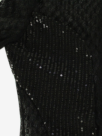 スパンコールメッシュジャンプスーツ（女性用） - ブラック セクシー シースルー バディ 長袖ボディスーツ - 春のクラブウェア ナイトアウト パーティー 2026