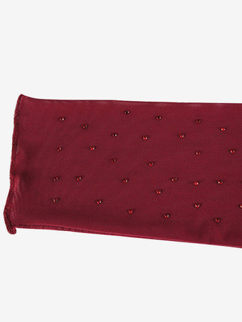 ラインストーンメッシュマキシドレス（レディース） - レッドシースルーハイネック長袖ボディコンカバーアップ - サマークラブウェアパーティウェア2026