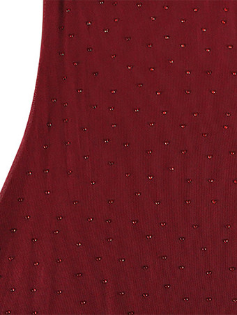 ラインストーンメッシュマキシドレス（レディース） - レッドシースルーハイネック長袖ボディコンカバーアップ - サマークラブウェアパーティウェア2026