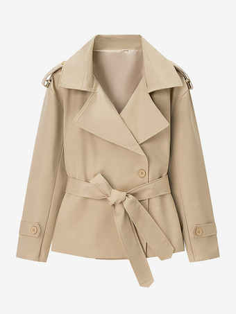 カーキ クロップドトレンチコート レディース ショートジャケット - シックなベルト付きスリムフィットウィンドブレーカー - 春のオフィスからディナーまで活躍するデイリーアウター 2026