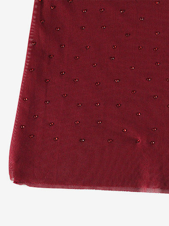 ラインストーンメッシュマキシドレス（レディース） - レッドシースルーハイネック長袖ボディコンカバーアップ - サマークラブウェアパーティウェア2026