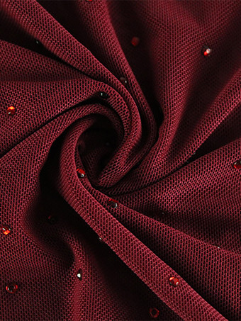 ラインストーンメッシュマキシドレス（レディース） - レッドシースルーハイネック長袖ボディコンカバーアップ - サマークラブウェアパーティウェア2026