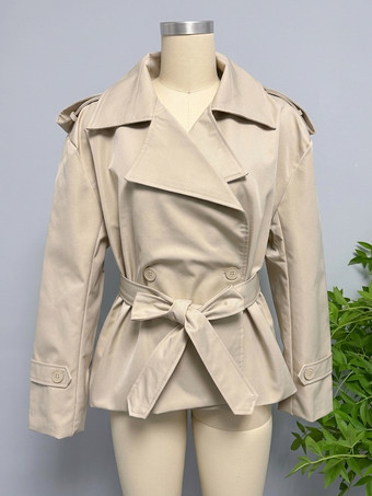 アイボリー クロップドトレンチコート レディース ショートジャケット - シックなベルト付きスリムフィットウィンドブレーカー - 春のオフィスからディナーまで活躍するデイリーアウター 2026