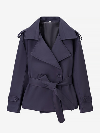 ブルー クロップドトレンチコート レディース ショートジャケット - シックなベルト付きスリムフィットウィンドブレーカー - 春のオフィスからディナーまで活躍するデイリーアウター 2026