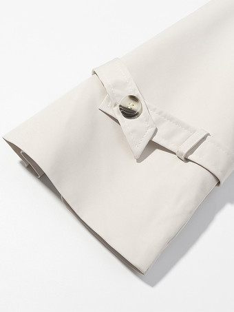 レディース用ファンネルネックトレンチコート - クリーム色のダブルブレスト、ドロップショルダー、ベルト付きオーバーコート - 春のオフィスからディナーまで活躍するアウター 2026