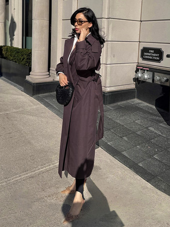 レディース用オーバーサイズトレンチコート - チョコレートブラウンのシックなダブルブレストマキシウィンドブレーカー - 2026年春の夜のお出かけに