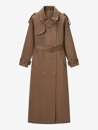 フェイクスエードトレンチコート（レディース） - レトロなダブルブレストベルト付きマキシジャケット - 2026年春の通勤スタイル