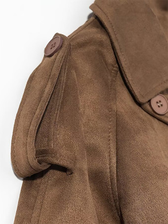 フェイクスエードトレンチコート（レディース） - レトロなダブルブレストベルト付きマキシジャケット - 2026年春の通勤スタイル