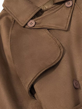 フェイクスエードトレンチコート（レディース） - レトロなダブルブレストベルト付きマキシジャケット - 2026年春の通勤スタイル