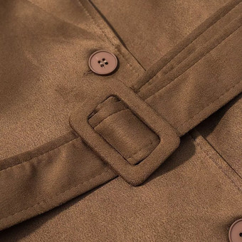 フェイクスエードトレンチコート（レディース） - レトロなダブルブレストベルト付きマキシジャケット - 2026年春の通勤スタイル