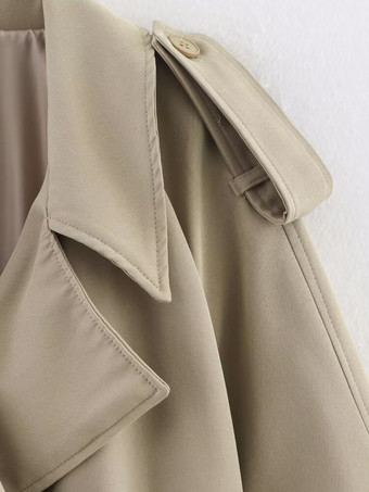 レディース用ショートトレンチコート - カーキシックなウエストタイ付きダブルブレストクロップドウィンドブレーカー - 春のオフィスカジュアルアウター 2026