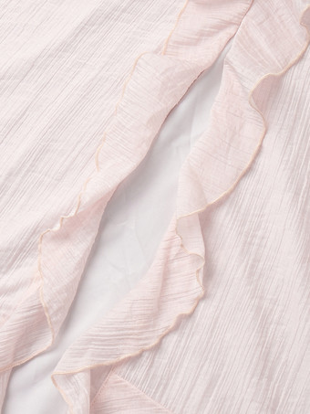 ボヘミアン風フリルVネックマキシドレス（女性用） - ピンクリヨセル素材のロマンティックなコテージコア風レイヤードフローリーガウン - 夏のビーチガーデンパーティー2026