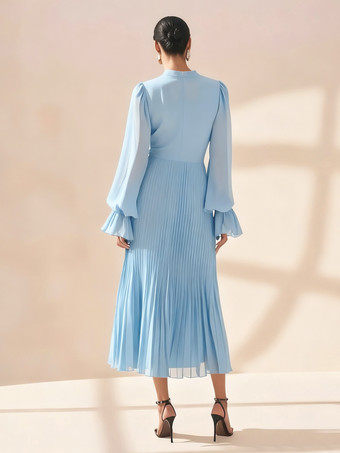 エレガントなプリーツミディドレス（女性用） - レイヤードフリルシフォンガウン - 2026年春の結婚式ゲスト衣装