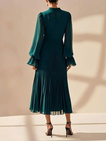 エレガントなプリーツミディドレス（女性用） - レイヤードフリルシフォンガウン - 2026年春の結婚式ゲスト衣装