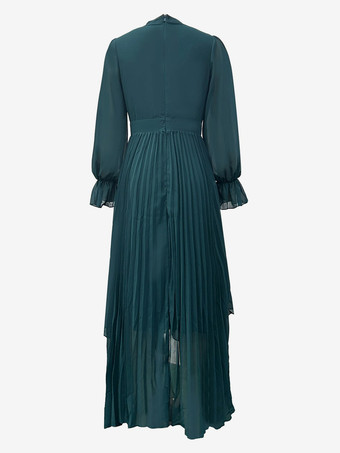 エレガントなプリーツミディドレス（女性用） - レイヤードフリルシフォンガウン - 2026年春の結婚式ゲスト衣装