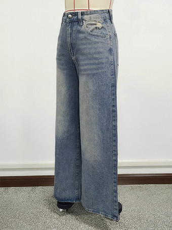 ハイライズ バギー スケーター ジーンズ レディース - ダメージ加工 ワイドレッグ パドルパンツ - 2026年春のデイリーストリートウェア