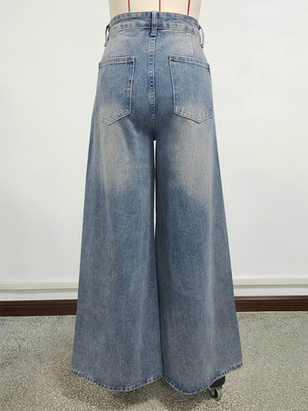 ハイライズ バギー スケーター ジーンズ レディース - ダメージ加工 ワイドレッグ パドルパンツ - 2026年春のデイリーストリートウェア