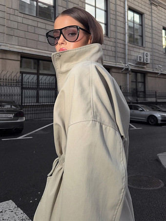 ピュアコットン製レディースユーティリティジャケット - フレンチシックなドローストリング付きスリムフィットウィンドブレーカー - 春のカジュアルアウター 2026