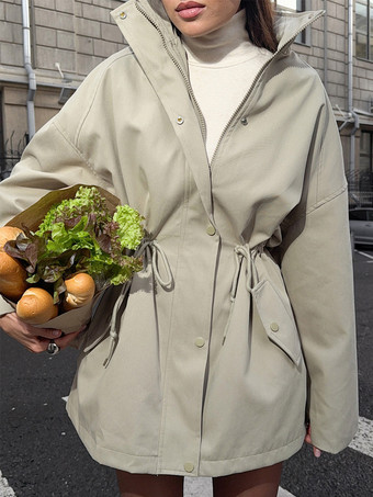 ピュアコットン製レディースユーティリティジャケット - フレンチシックなドローストリング付きスリムフィットウィンドブレーカー - 春のカジュアルアウター 2026