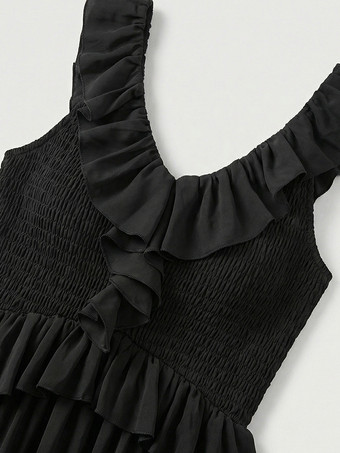 ボヘミアン風フリル付きハイローサマードレス（レディース） - スモックVネックノースリーブティアードフローリーミディドレス - 夏のビーチバケーション2026