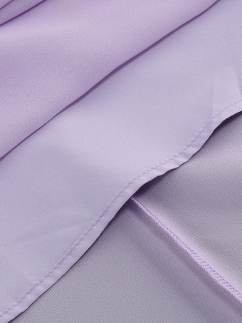 エレガントなフリル付きVネックシフォンマキシドレス（レディース） - ラベンダーカラーのボヘミアン風バックレスAラインサマードレス - 夏のビーチウェディングゲスト向け 2026