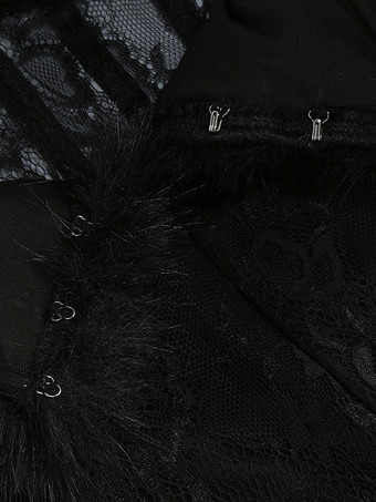 セクシーなフェイクファーレースマキシドレス（女性用） - ブラックストラップレスコルセットボディスーツロングガウン、シースルースカート付き - 夏のイブニングパーティー 2026